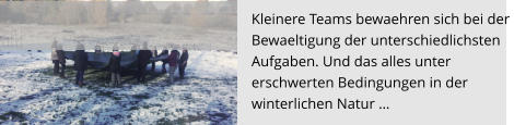 Kleinere Teams bewaehren sich bei der  Bewaeltigung der unterschiedlichsten  Aufgaben. Und das alles unter  erschwerten Bedingungen in der winterlichen Natur …